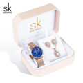 SK Top Luxury Women Watch Gift Set For Wedding Rose Gold Bracelet Necklace Jewelry Gift Set For Wife Regalo de San Valentin